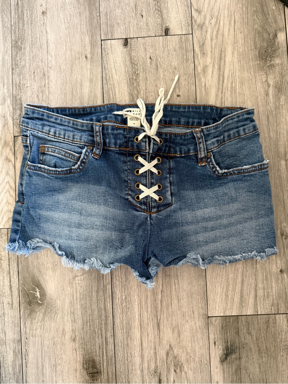 Billabong Blue Lace-Up Frayed Hem Denim Shorts